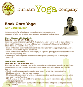 Sara Hauber back-care yoga Durham Yoga Co